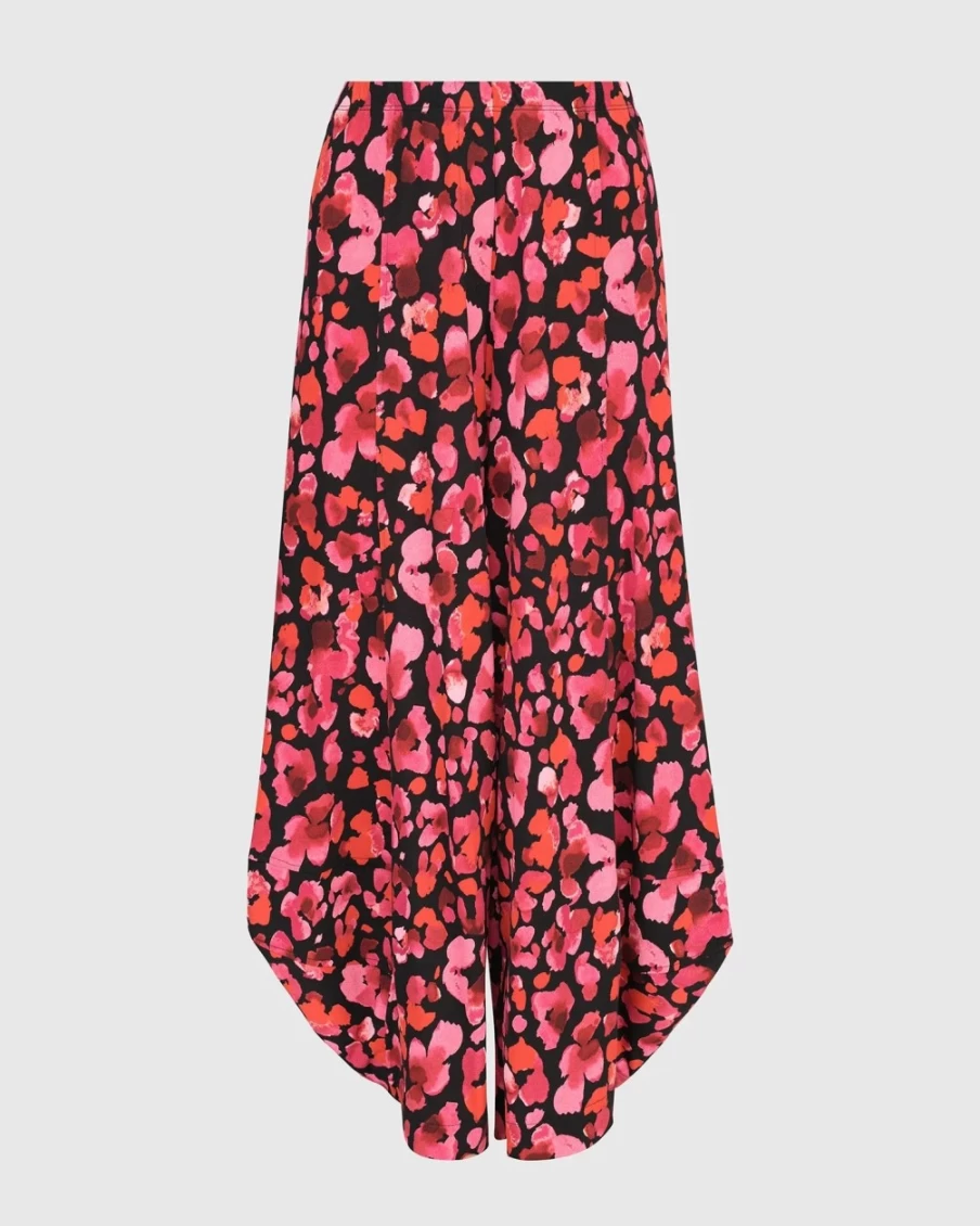 ALEMBIKA Women's Begonia Punto Pants with Petal Design - Floral Print High-Waisted Trousers