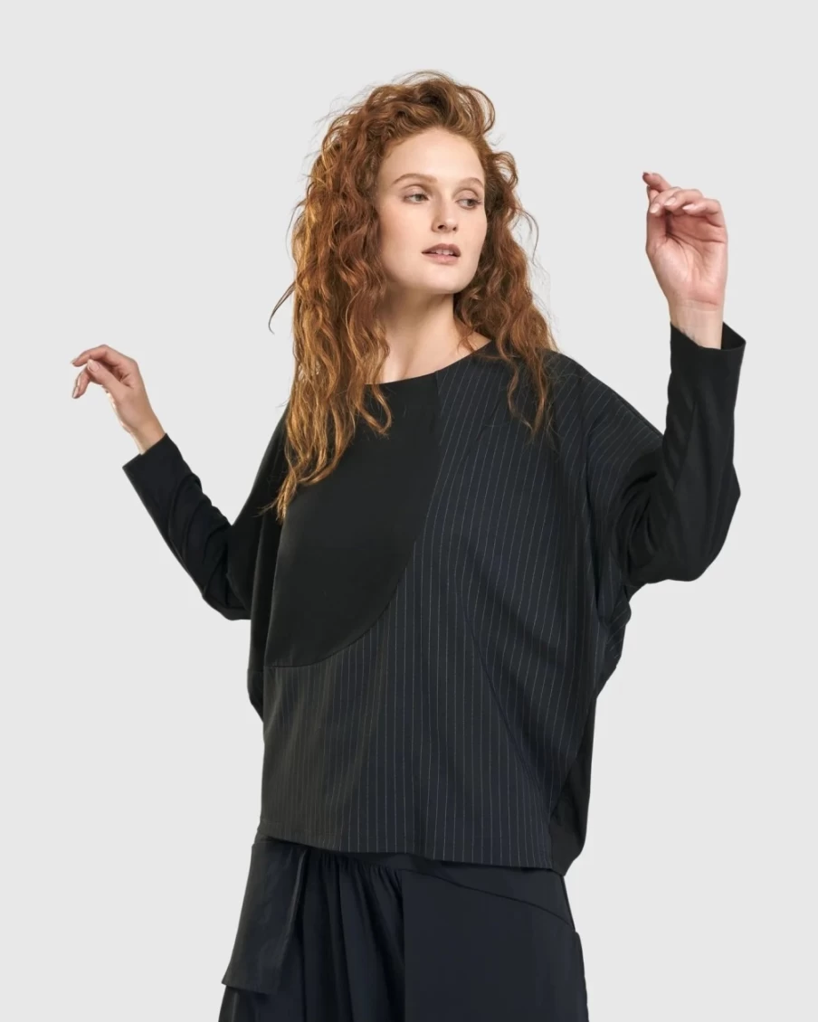 ALEMBIKA Women's Audrey Relaxed Pinstripe Top - Stylish Comfort for Everyday Wear