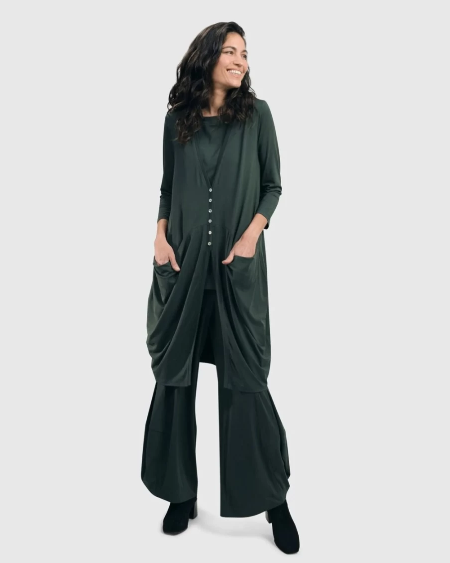 ALEMBIKA Women's Green Essential Draped Cocoon Jacket - Lightweight Boho Outerwear