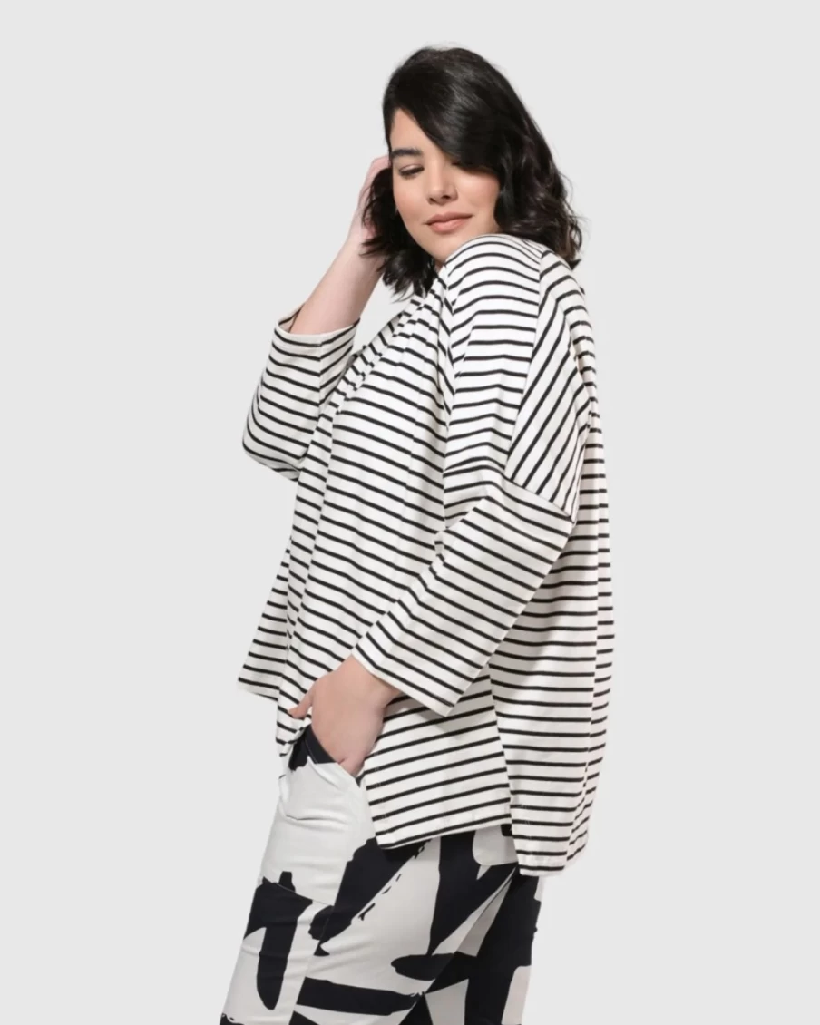 ALEMBIKA Women's Urban Jagger Stripe Top - Black Stylish Casual Shirt