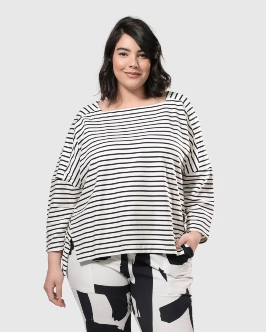 ALEMBIKA Women's Urban Jagger Stripe Top - Black Stylish Casual Shirt