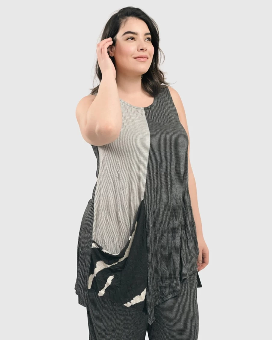 ALEMBIKA Women's Crinkle Stripe Tunic Top - Kia Style Casual Elegant Blouse
