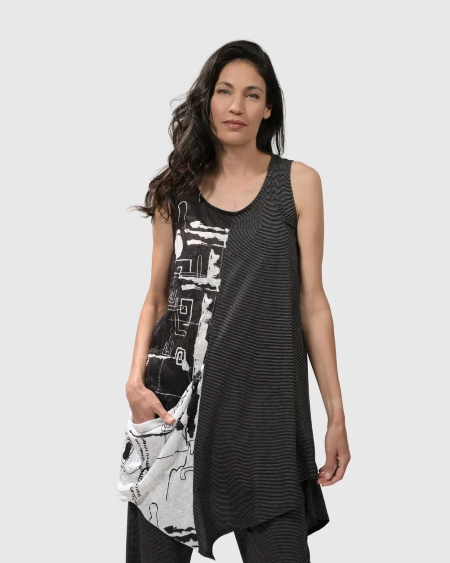 ALEMBIKA Women's The Good Life Script Sleeveless Tunic Top