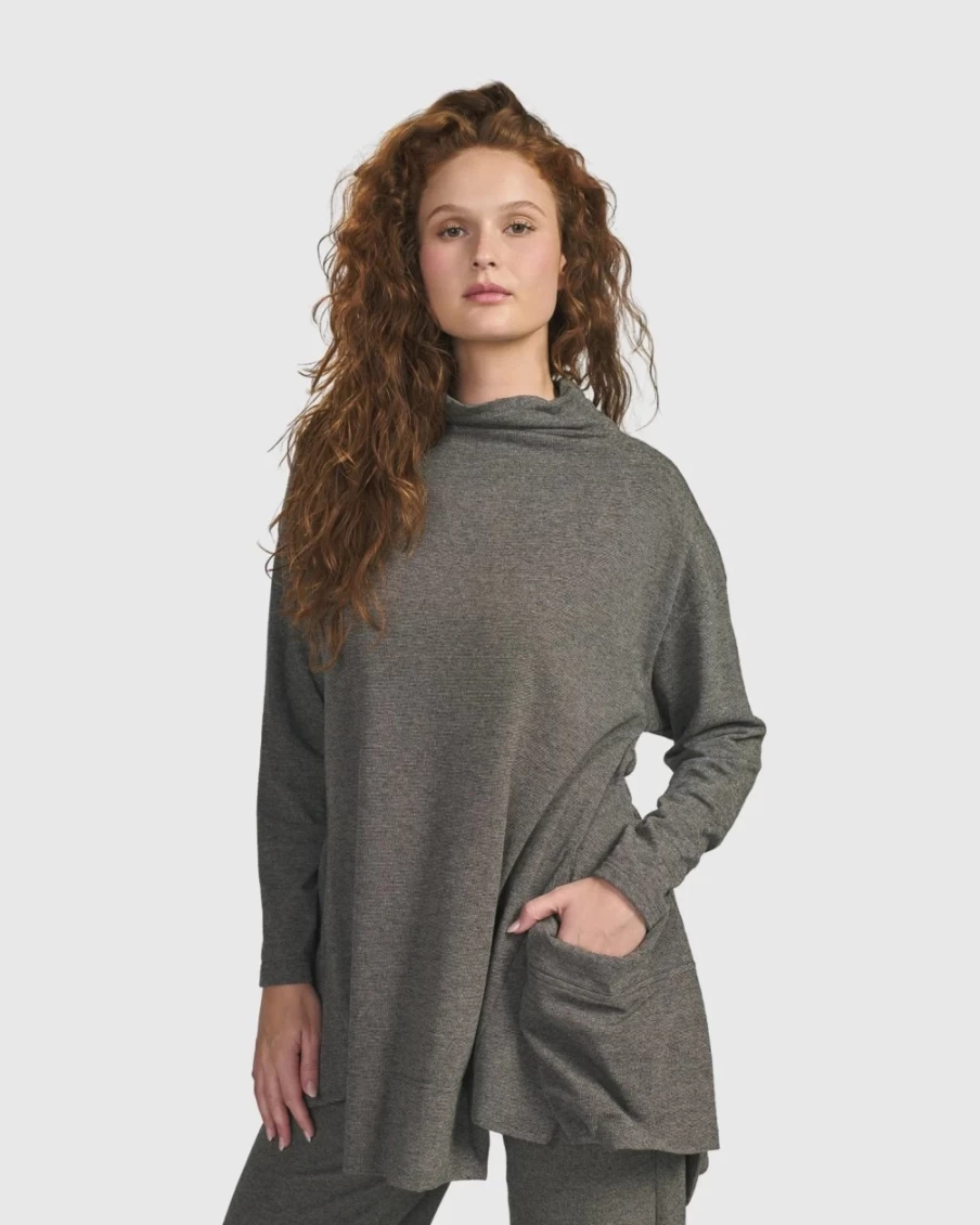 ALEMBIKA Women's Essential Trapeze Top in Fog - Comfortable Casual Blouse