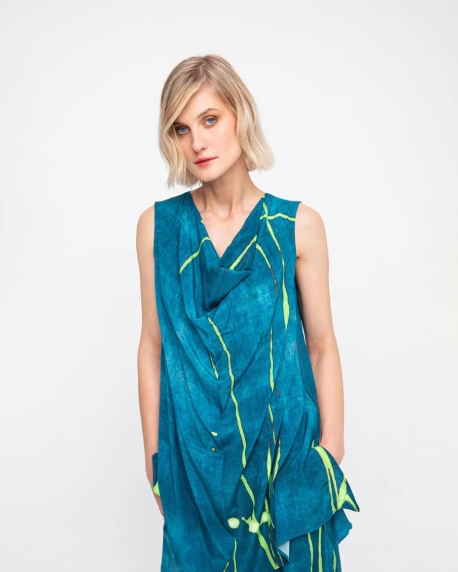 ALEMBIKA Women's Ozai N Ku Draped Tank Top in Ocean Blue - Stylish Casual Summer Top