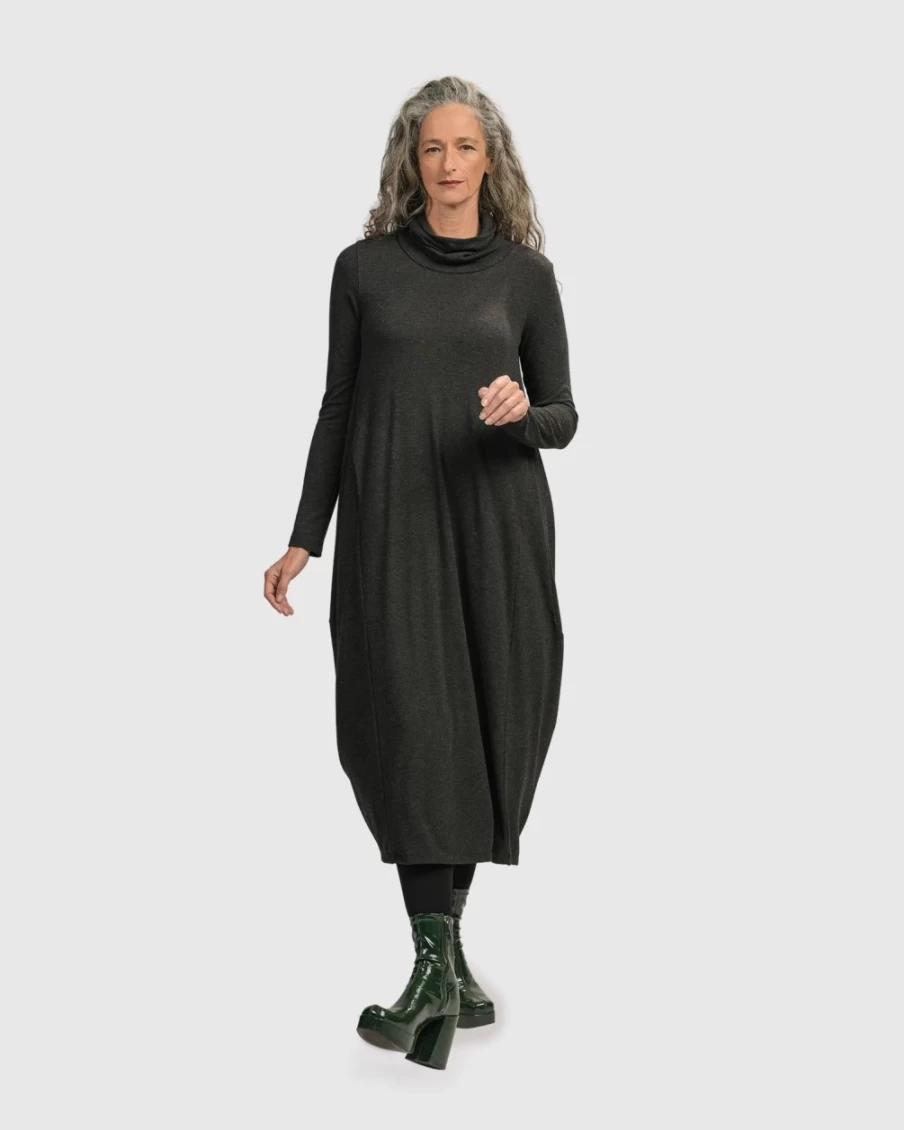 ALEMBIKA Women's Urban Spice Of Life Cocoon Dress in Charcoal - Elegant Boho Chic Style