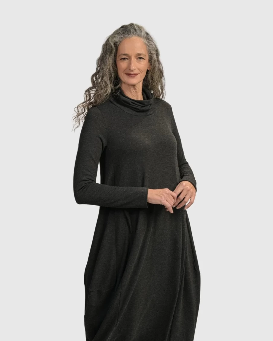 ALEMBIKA Women's Urban Spice Of Life Cocoon Dress in Charcoal - Elegant Boho Chic Style