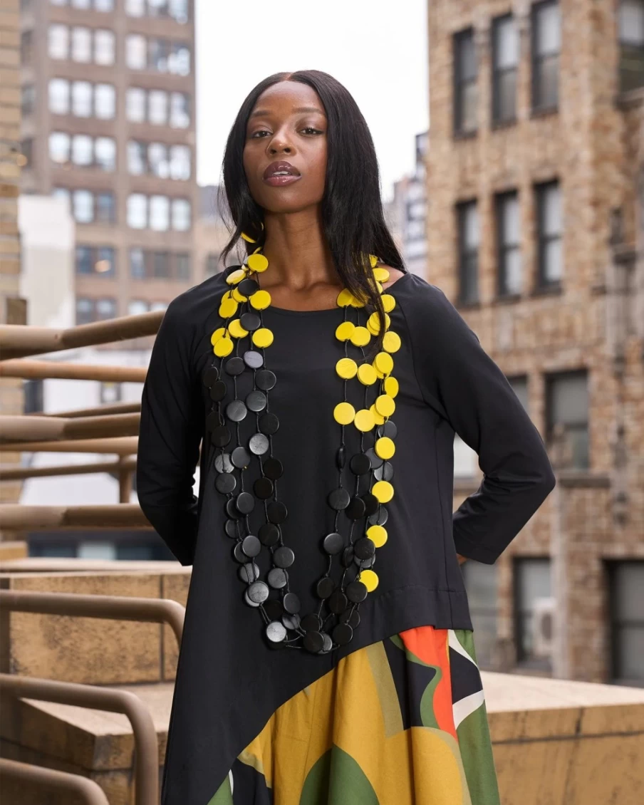 ALEMBIKA Women's Yellow and Black Large Coin Duo Necklace - Boho Chic Jewelry
