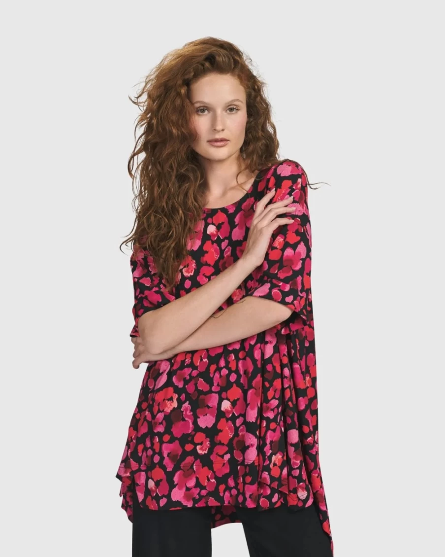 ALEMBIKA Women's Begonia Oversized Trapeze Top with Petals Design - Flowy Boho Blouse