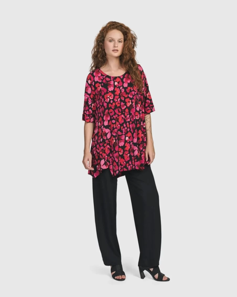 ALEMBIKA Women's Begonia Oversized Trapeze Top with Petals Design - Flowy Boho Blouse