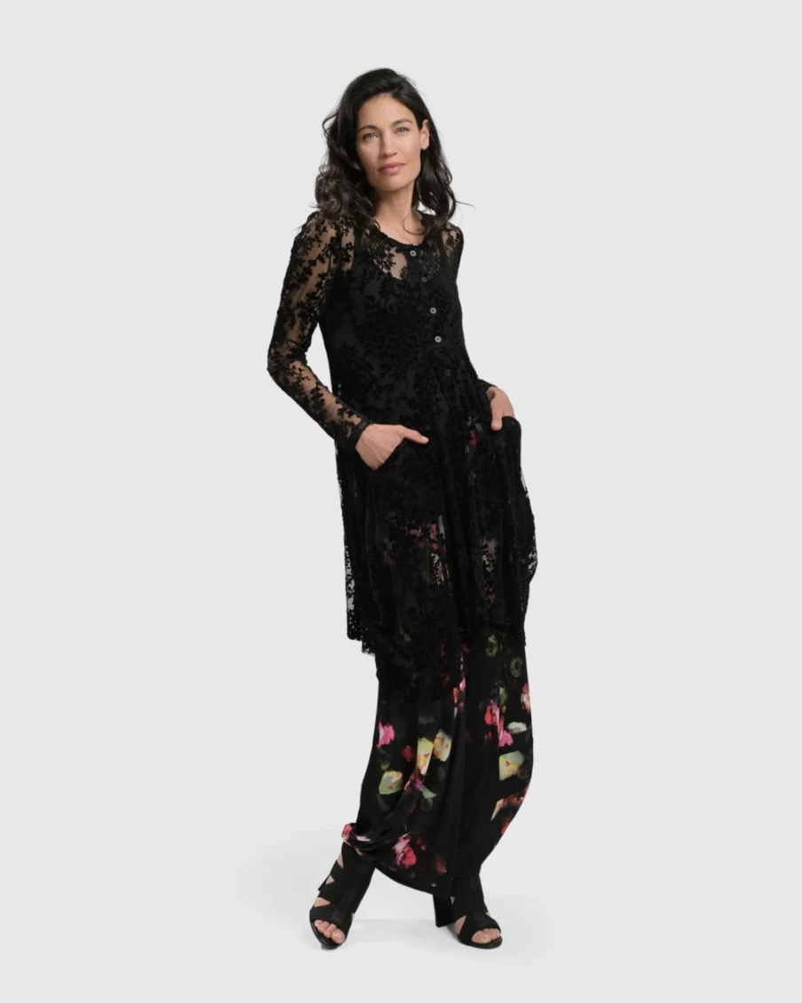 ALEMBIKA Women's Racey Lacey Button Down Tunic Top with Elegant Lace Detail