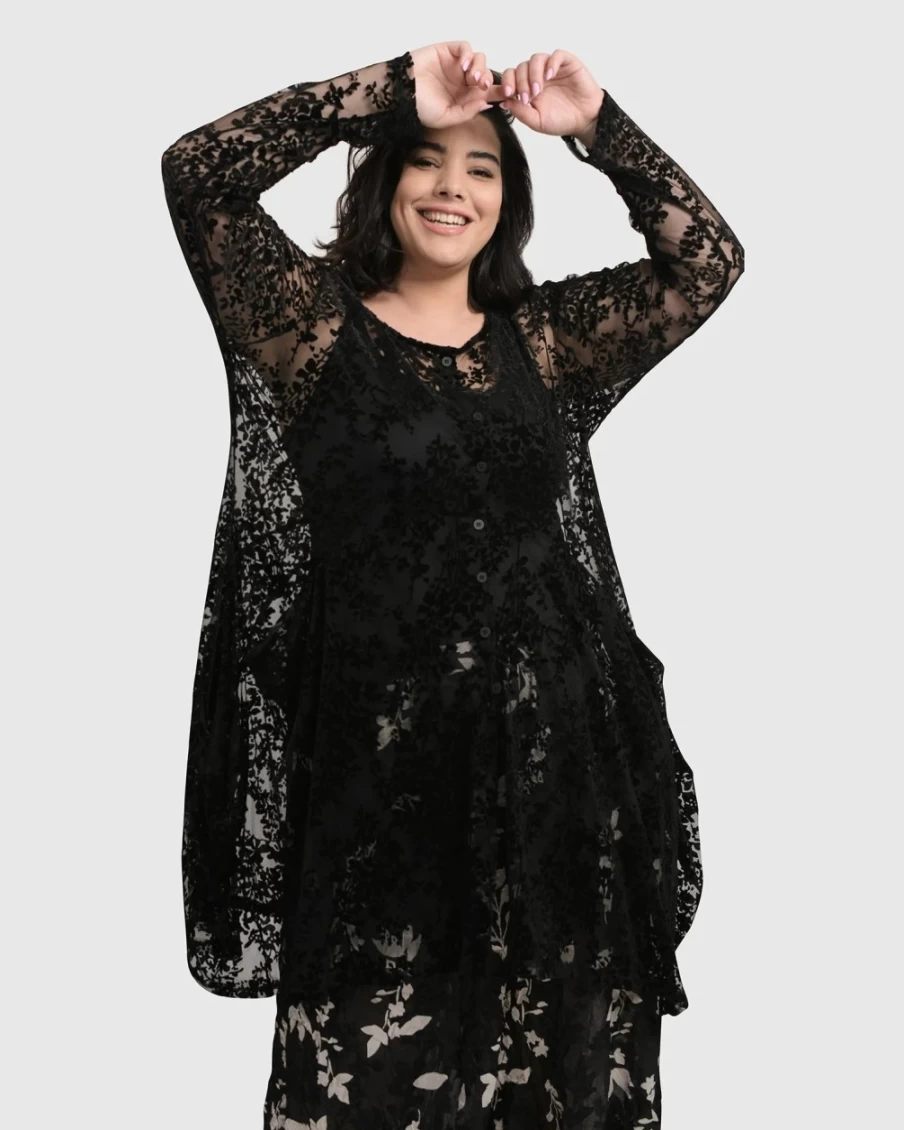 ALEMBIKA Women's Racey Lacey Button Down Tunic Top with Elegant Lace Detail