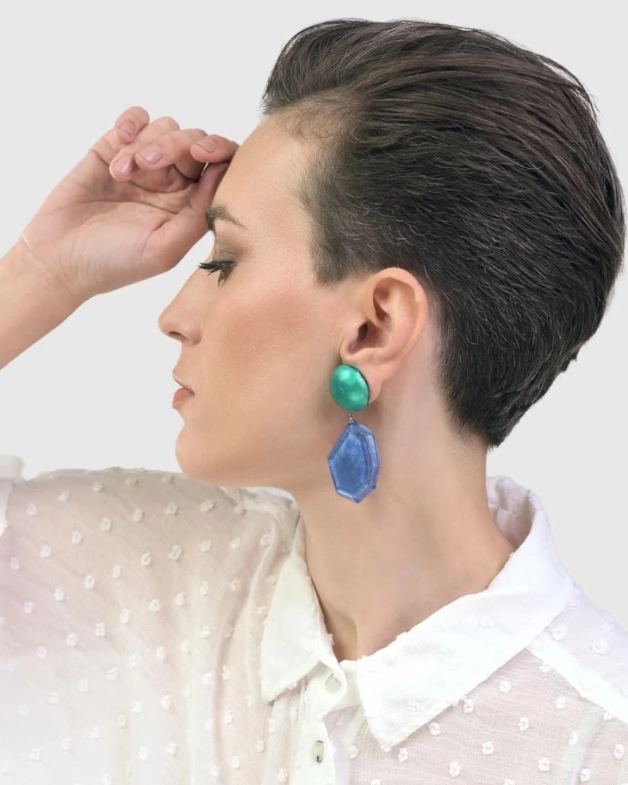 ALEMBIKA Women's Green and Blue Sea & Sky Drop Earrings – Handcrafted Bohemian Jewelry
