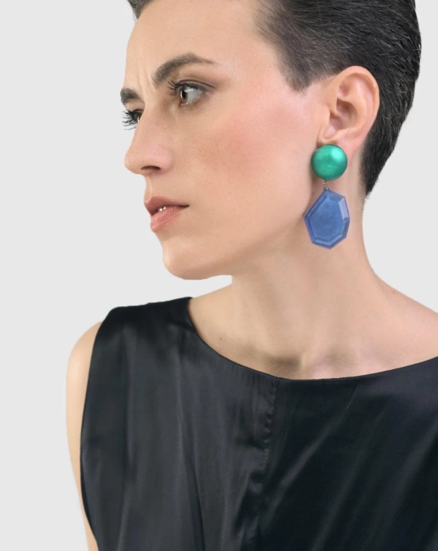 ALEMBIKA Women's Green and Blue Sea & Sky Drop Earrings – Handcrafted Bohemian Jewelry