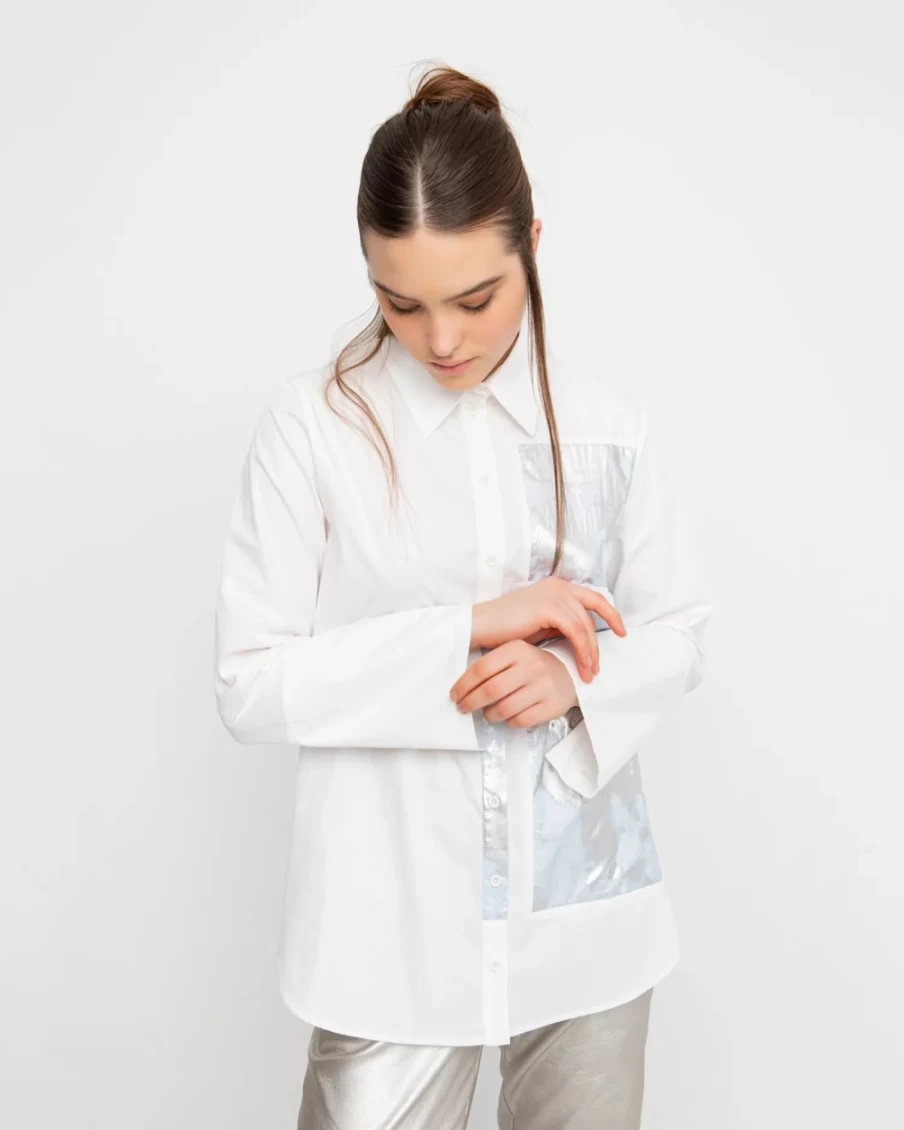 ALEMBIKA Women's Futuristic Glossy Button Down Top - Ozai N Ku Style