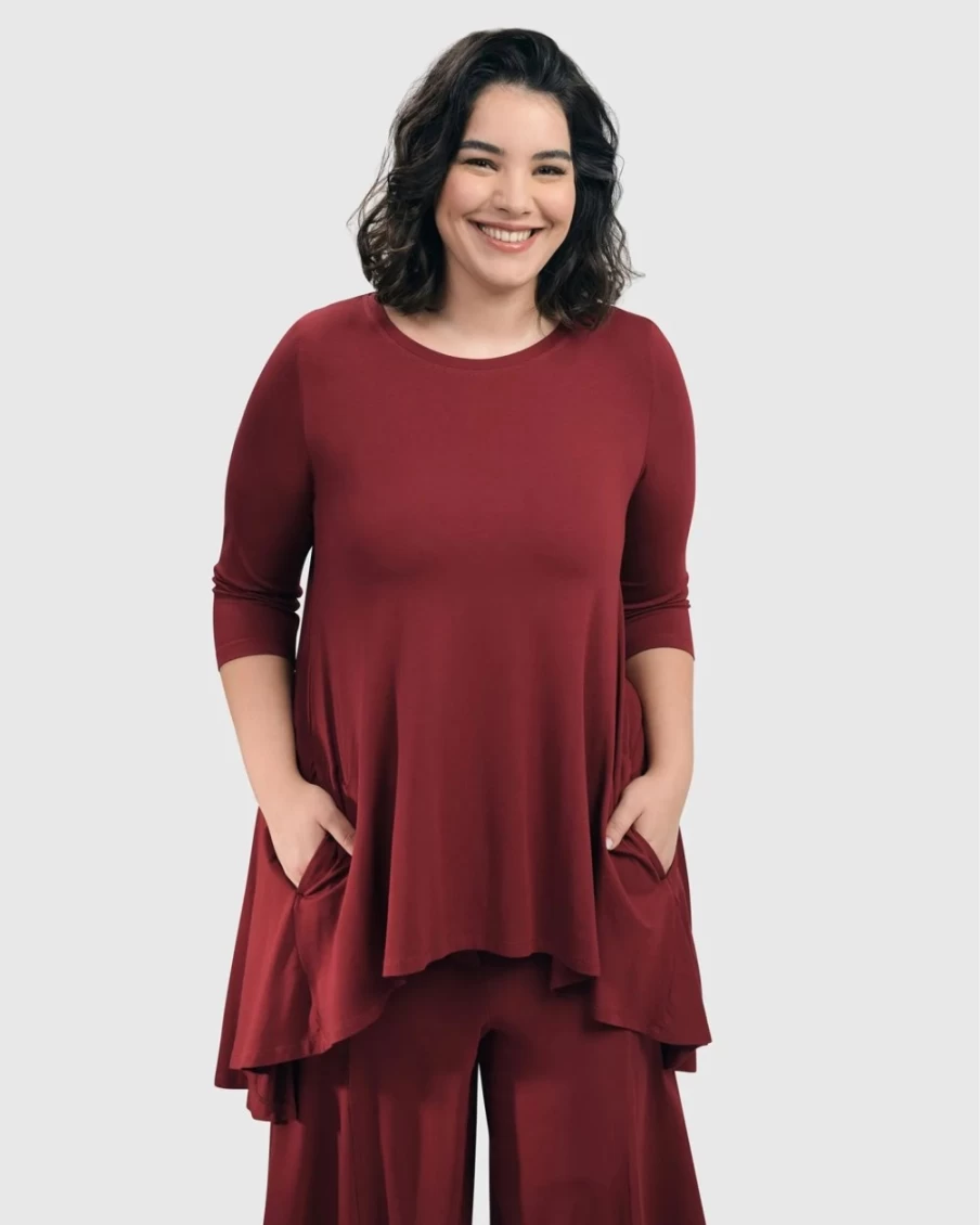 ALEMBIKA Women's Essential Swing Tunic Top in Plum - Flowy Casual Blouse