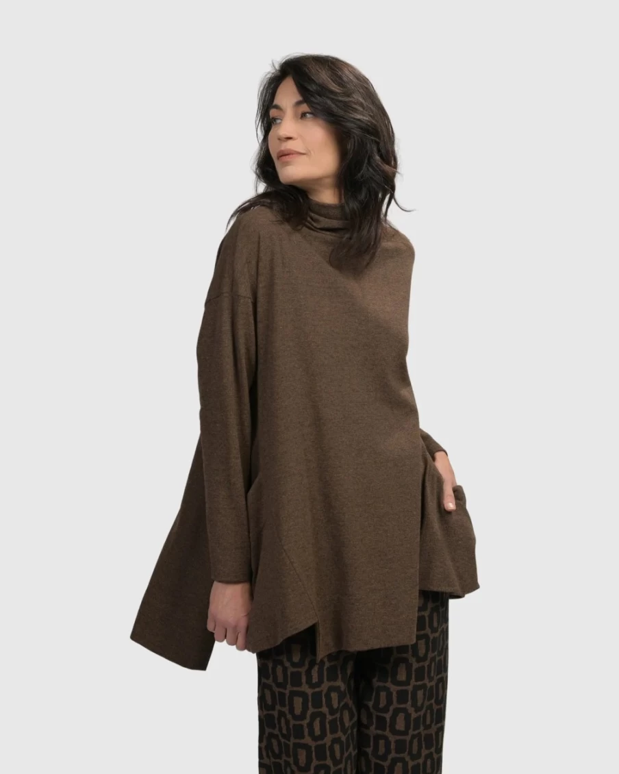 ALEMBIKA Women's Essential Trapeze Top in Brown - Comfortable & Stylish Blouse