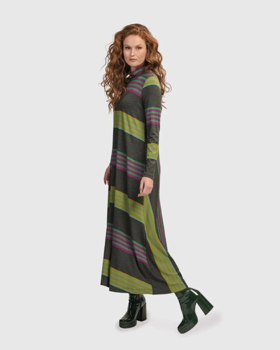 ALEMBIKA Women's Urban Wine Bar Striped Popover Maxi Dress