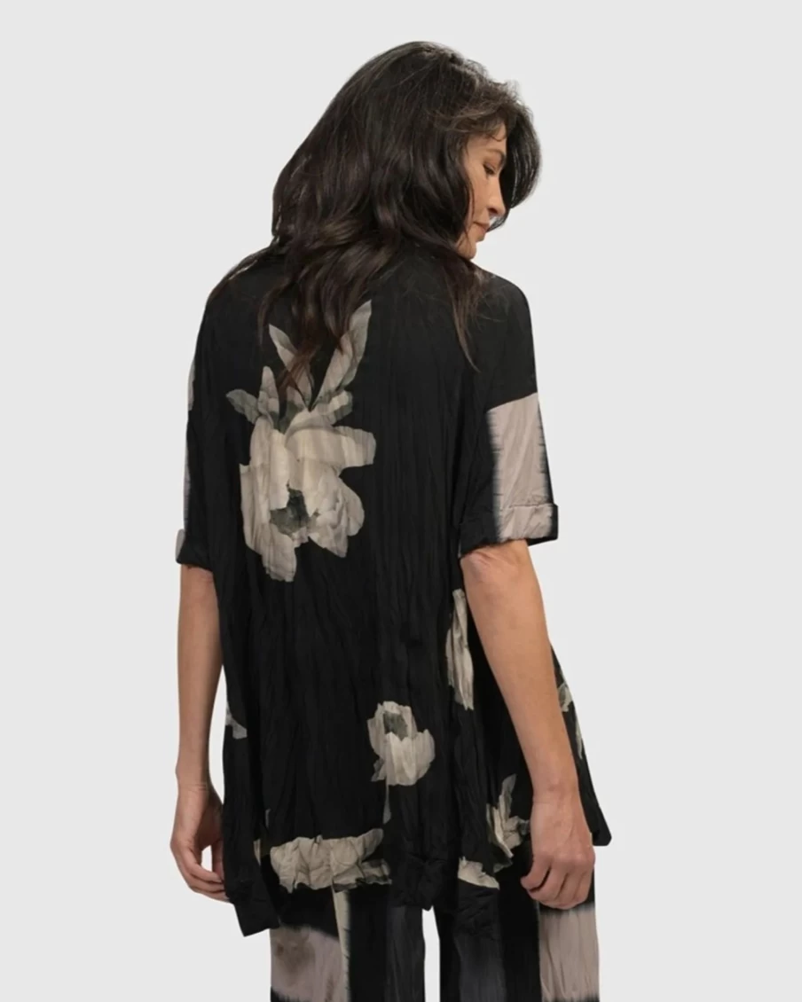 ALEMBIKA Women's Laila Crinkle Trapeze Top - Striped Floral Boho Blouse for Women