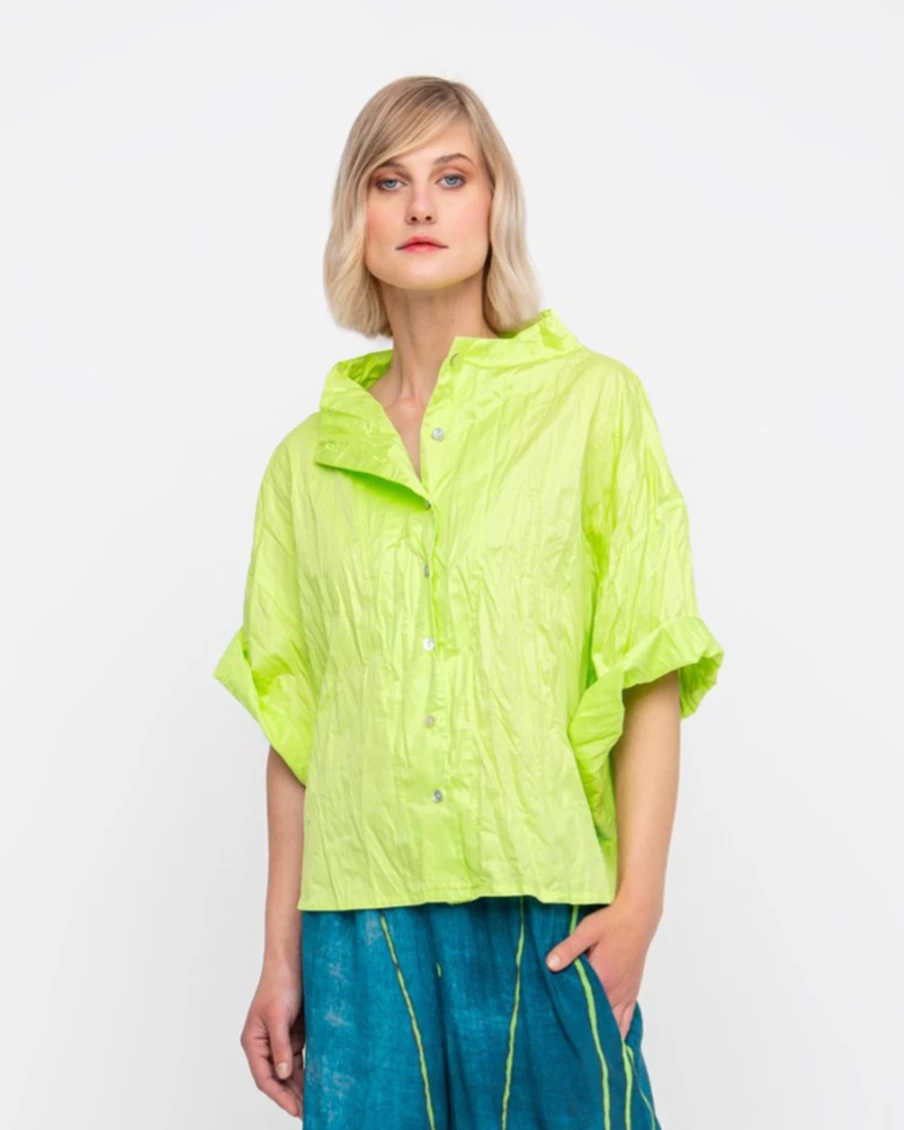 ALEMBIKA Women's Lime Crinkle Funnel Neck Shirt - Ozai N Ku Style