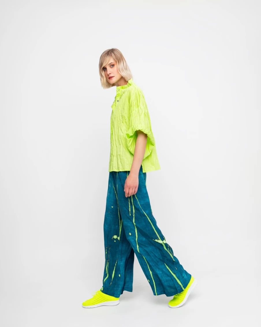 ALEMBIKA Women's Lime Crinkle Funnel Neck Shirt - Ozai N Ku Style