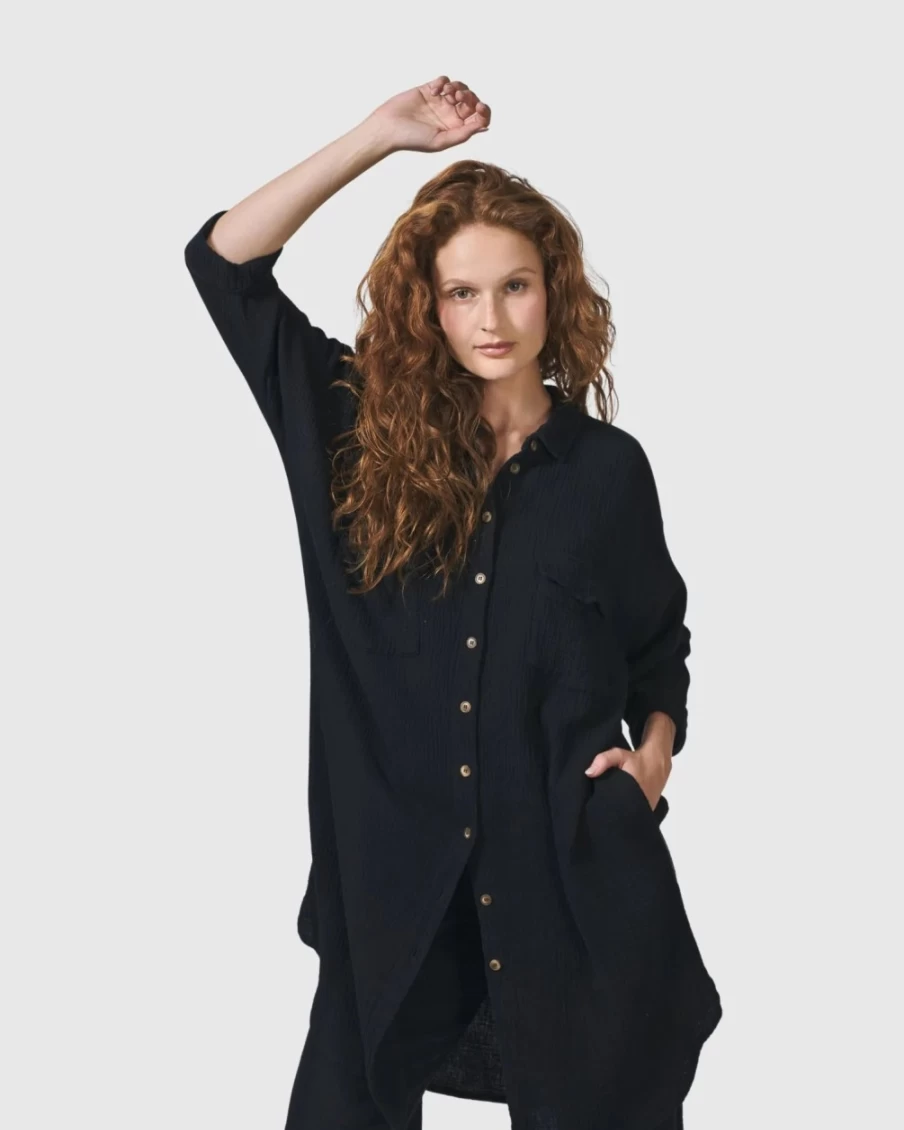 ALEMBIKA Women's Black Recreation Shirt Dress - Stylish Casual Summer Dress