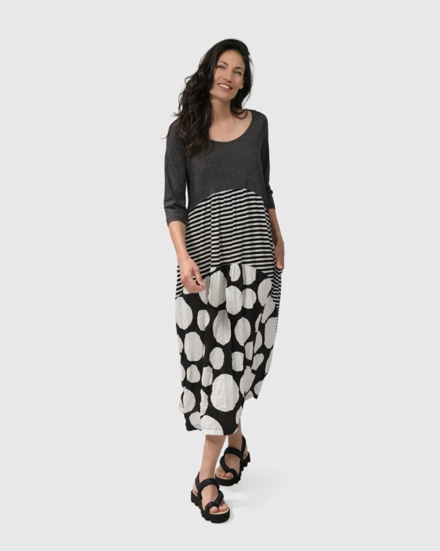 ALEMBIKA Women's Sunday Hostess Maxi Dress in Monochrome Style