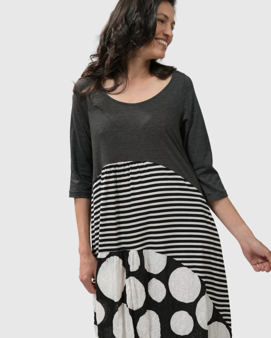 ALEMBIKA Women's Sunday Hostess Maxi Dress in Monochrome Style