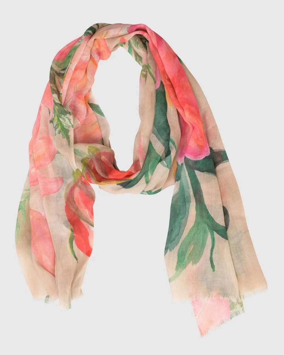 ALEMBIKA Women's Primavera Peony Scarf - Floral Print Lightweight Shawl
