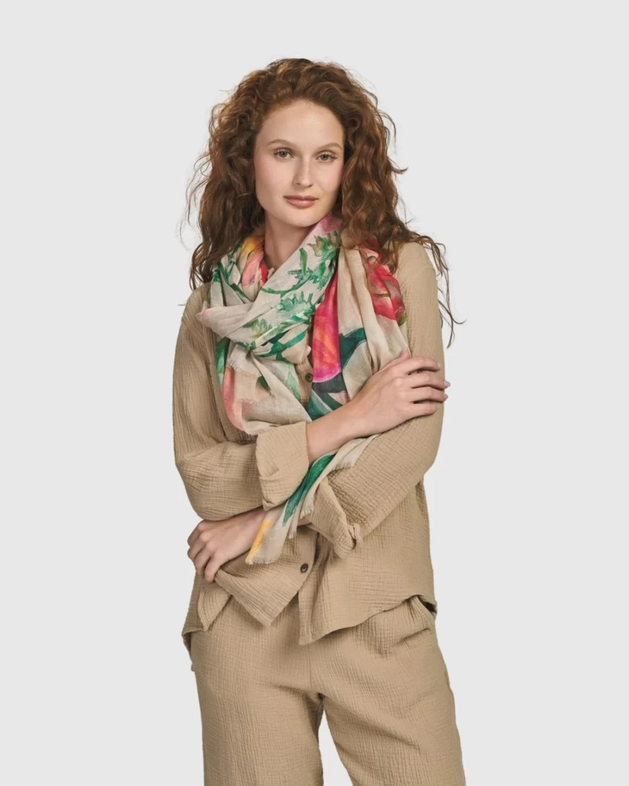 ALEMBIKA Women's Primavera Peony Scarf - Floral Print Lightweight Shawl