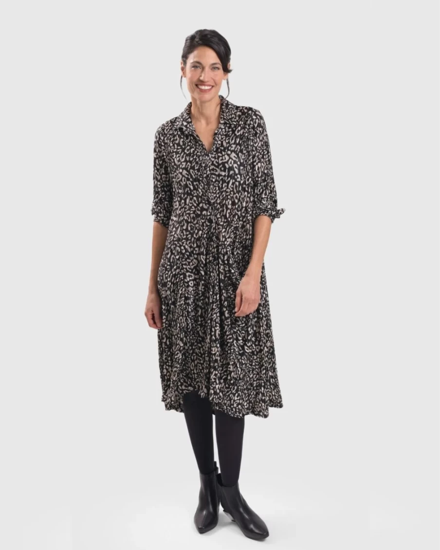 ALEMBIKA Women's Leo Hi-Lo Shirtdress with Spots - Stylish Flowy Casual Dress