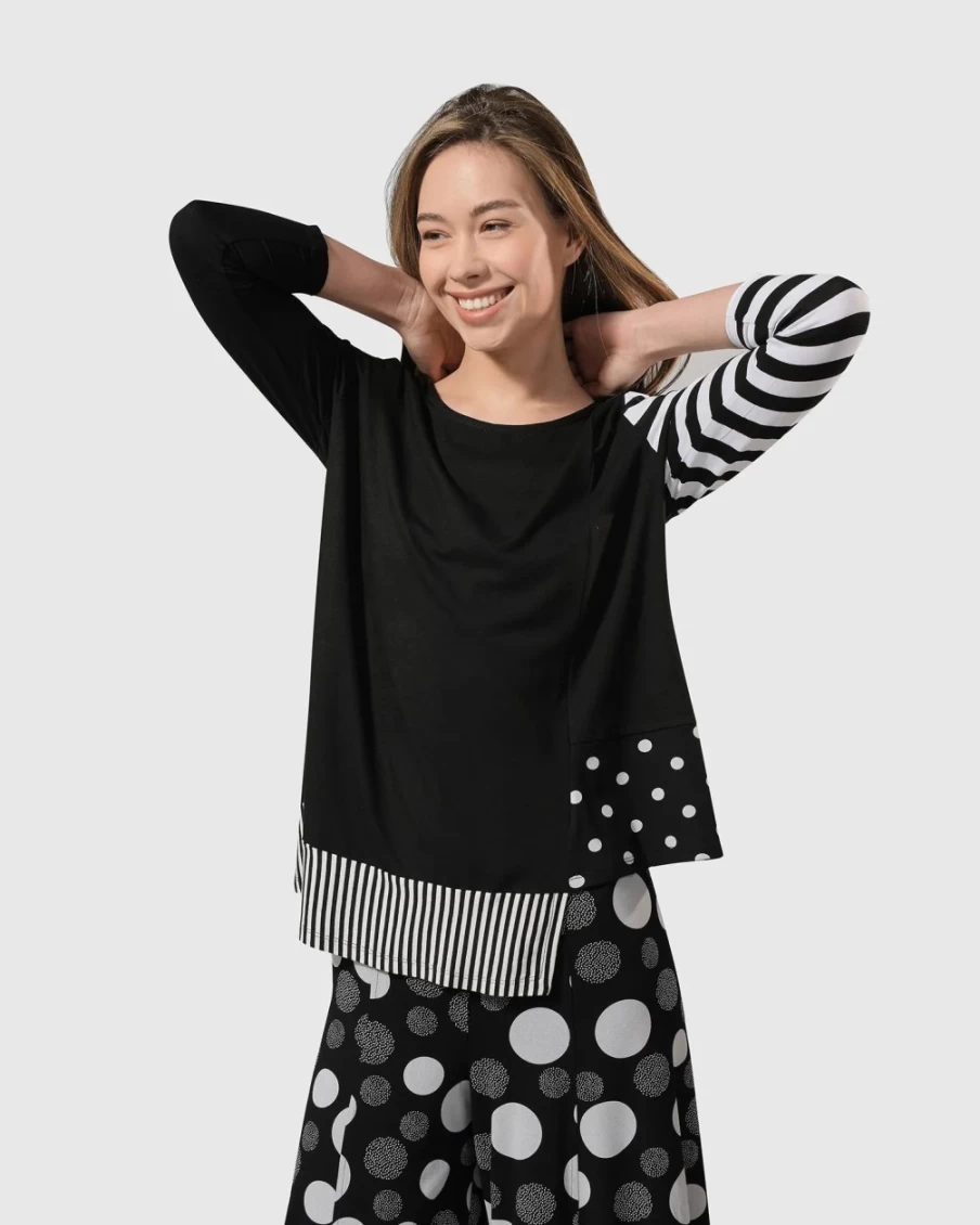 ALEMBIKA Women's Mod Flag Top - Stylish Mix Pattern Casual Tee