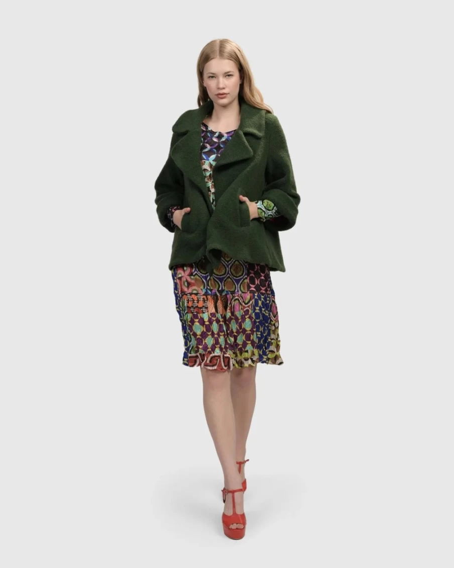 ALEMBIKA Women's Hunter Green Jade-Inspired Jacket – Elegant Outerwear Coat