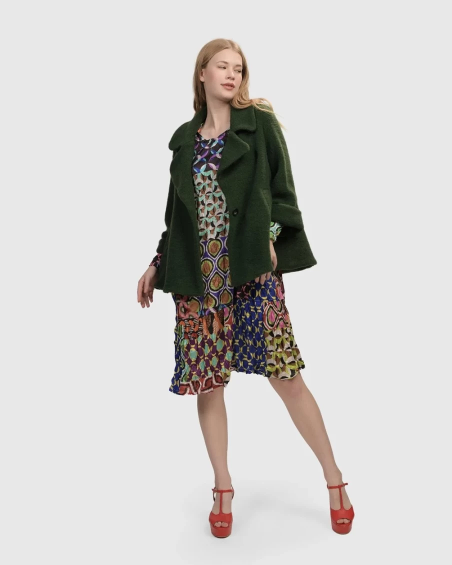 ALEMBIKA Women's Hunter Green Jade-Inspired Jacket – Elegant Outerwear Coat