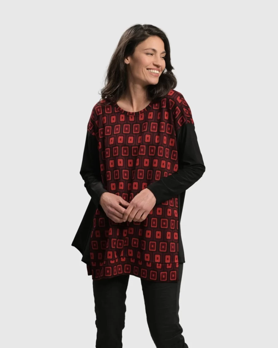 ALEMBIKA Women's Red Dynamite Days Swing Tunic Top - Flowy Casual Blouse