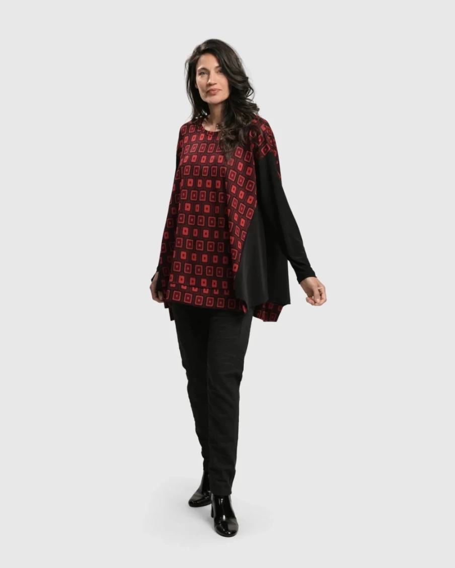 ALEMBIKA Women's Red Dynamite Days Swing Tunic Top - Flowy Casual Blouse