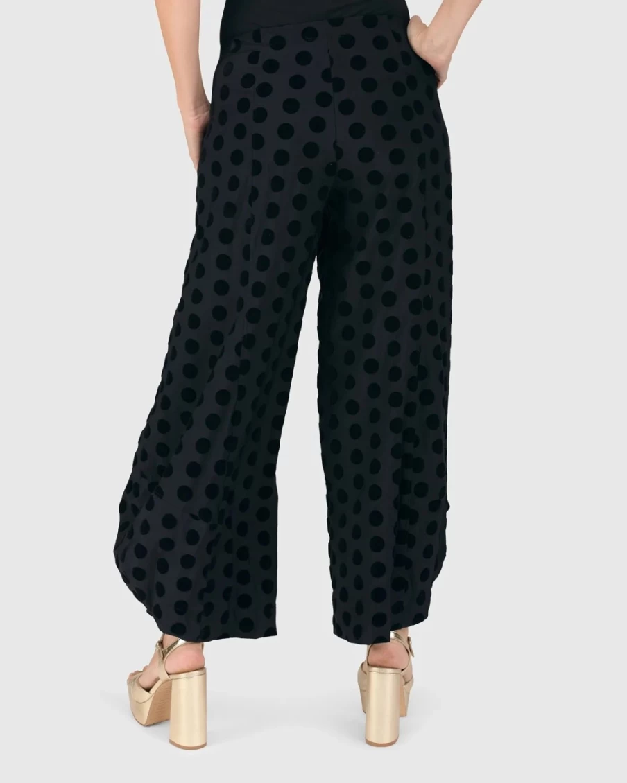 ALEMBIKA Women's Dot Flocked Punto Pants in Black - Stylish & Comfortable Trousers