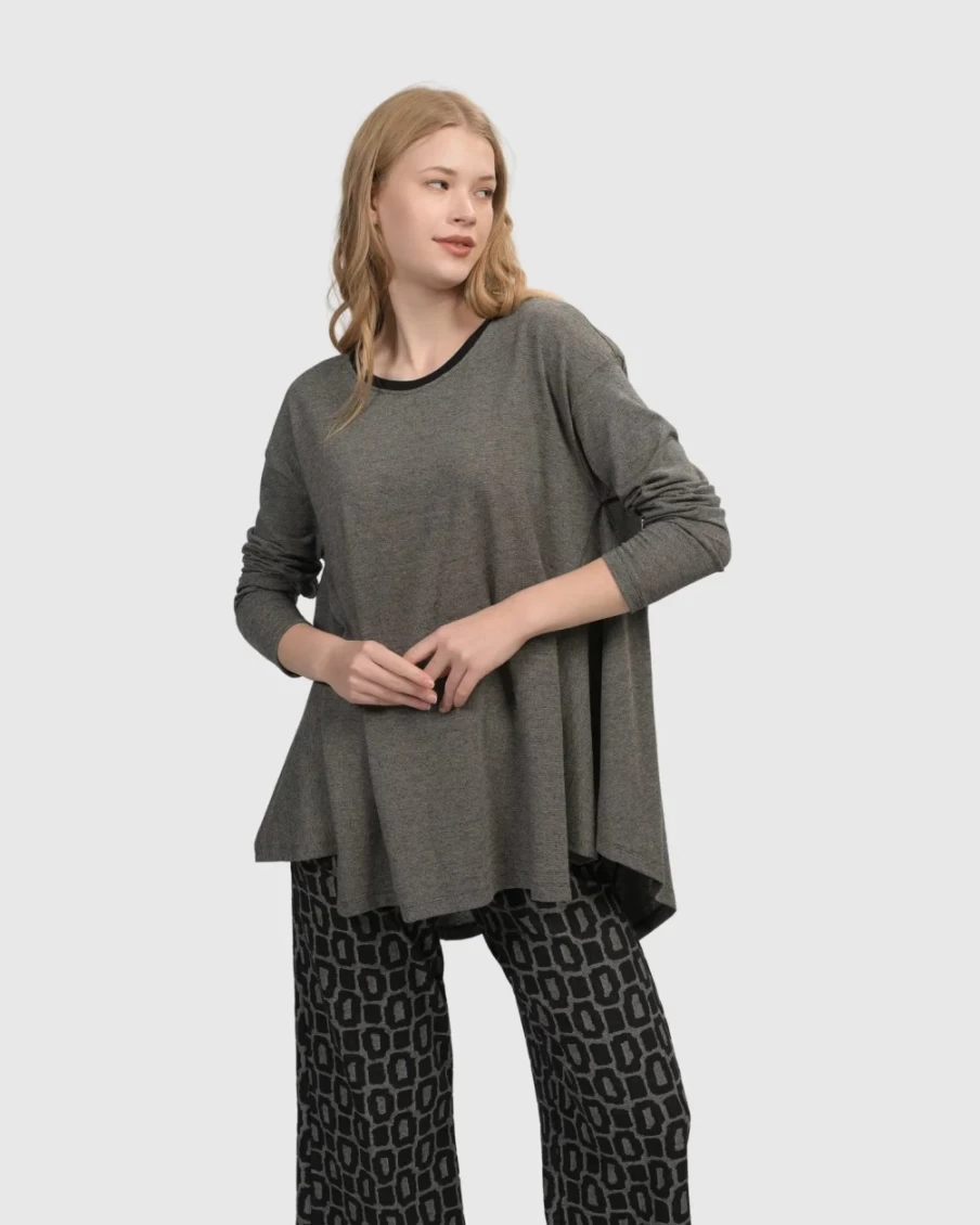 ALEMBIKA Women's Essential Flared Top in Fog - Stylish Casual Blouse for Everyday Wear