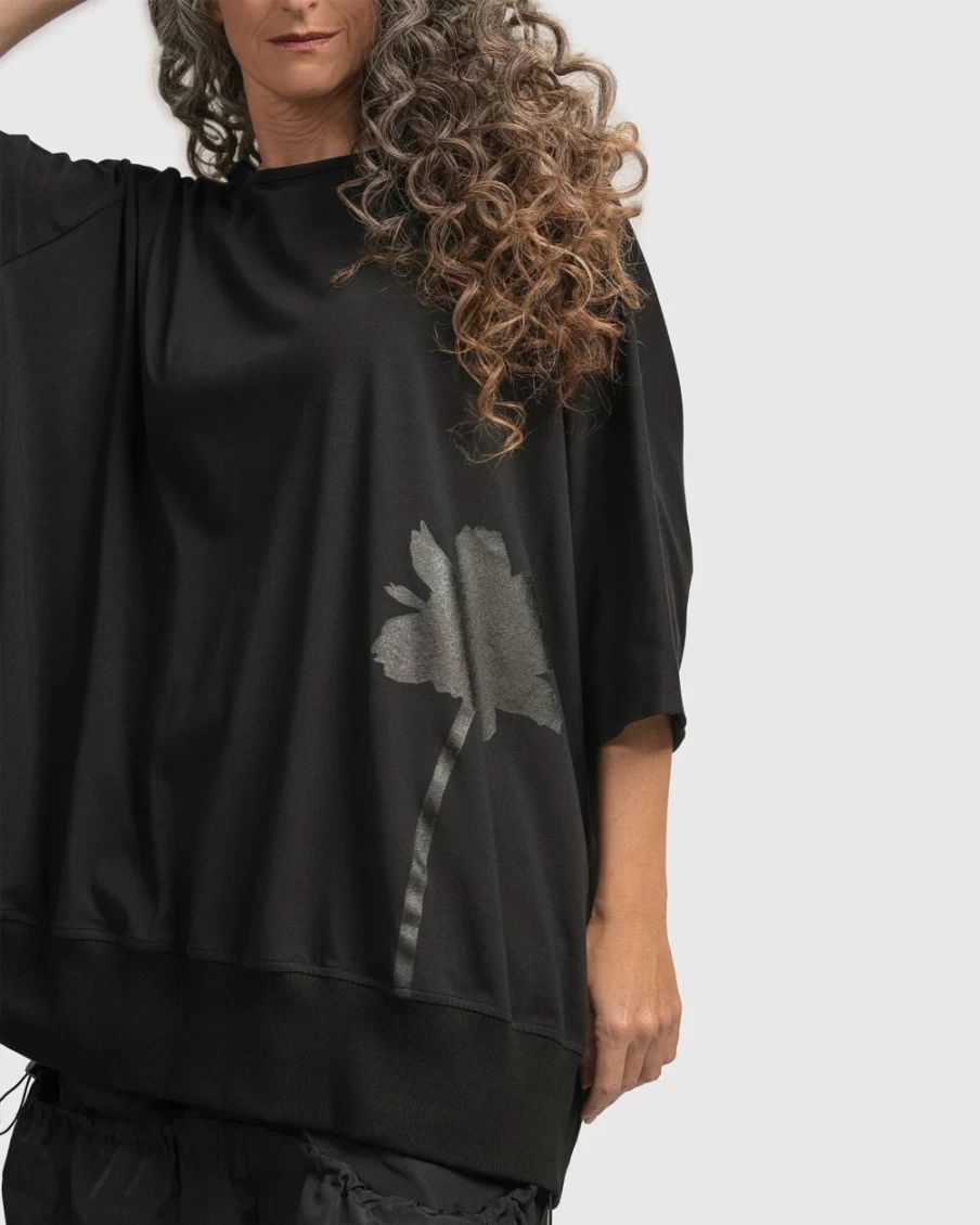 ALEMBIKA Women's Urban Modern Floral Print Black Sweatshirt - Stylish Casual Pullover