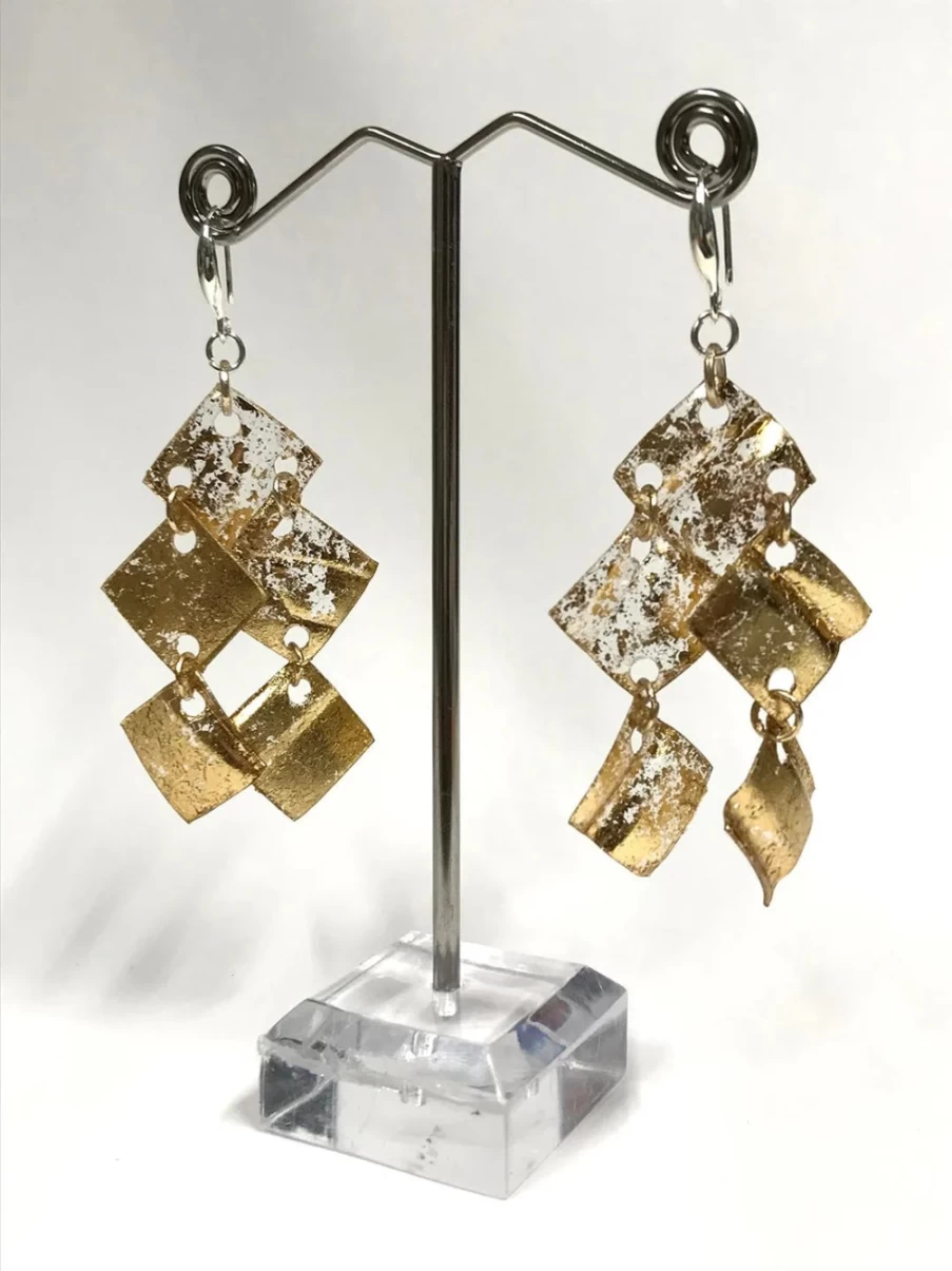 ALEMBIKA Women's Gold Aqua Chandelier Earrings – Elegant Dangling Jewelry for Special Occasions