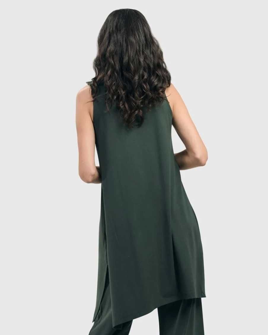 ALEMBIKA Women's Green Essential Sleeveless Tunic Top for Summer Comfort