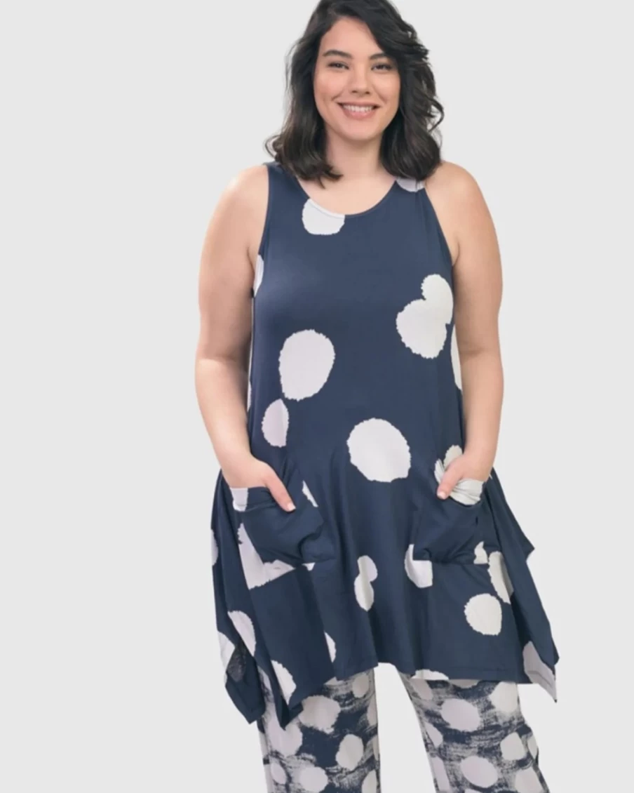 ALEMBIKA Women's Navy Trapeze Tank Tunic - Flowy Casual Top