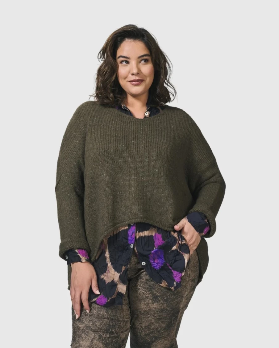 ALEMBIKA Women's Taupe Siesta Oversized Sweater - Cozy Casual Knit Pullover