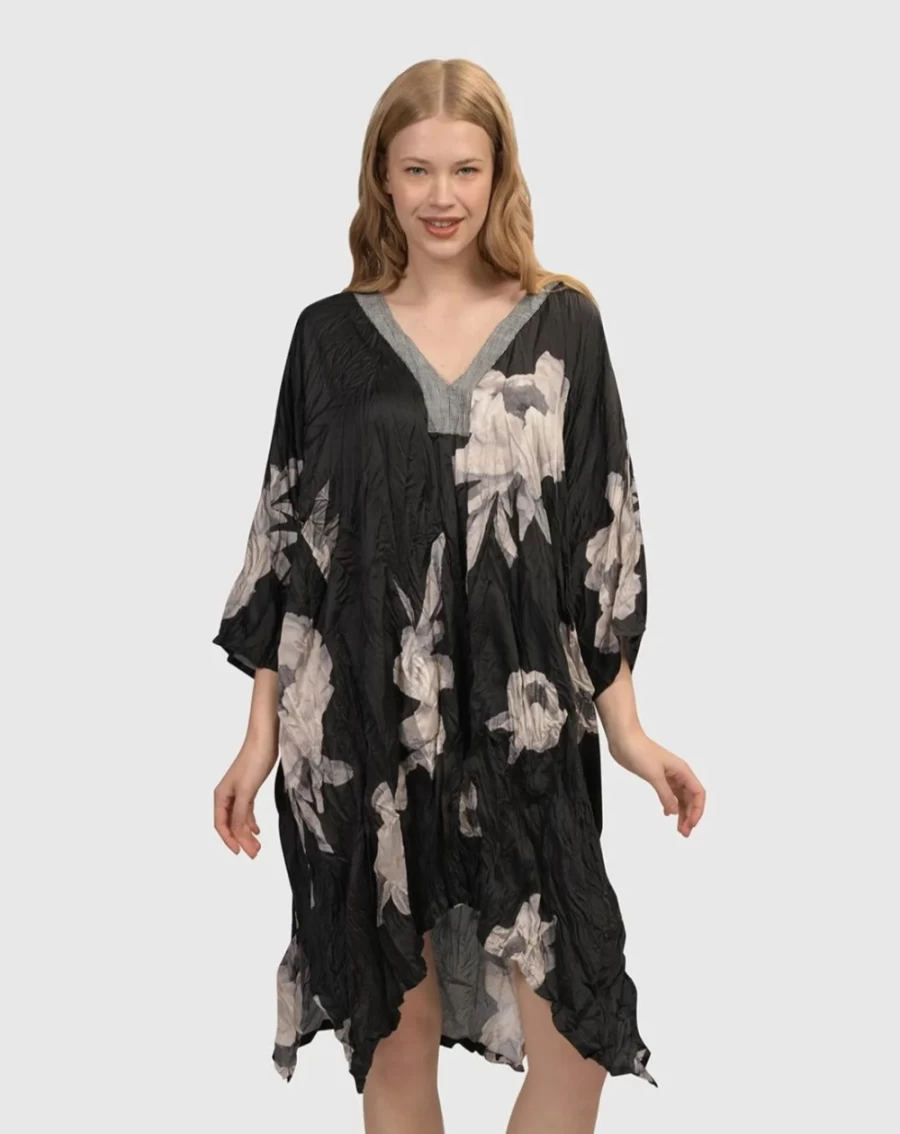 ALEMBIKA Women's Floral Crinkle Caftan Tunic Dress - Paige Roses Design