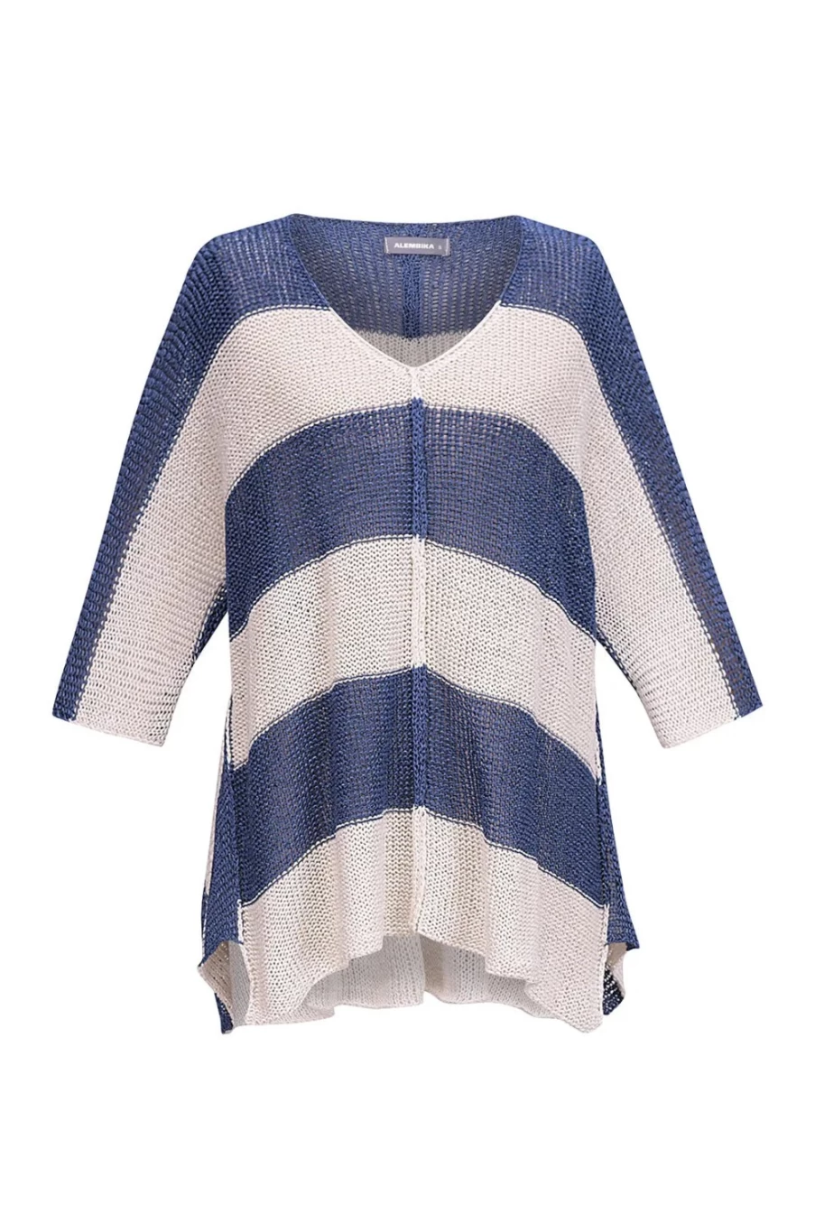 ALEMBIKA Women's Luxe V-Neck Cashmere Sweater in Navy Blue, Soft Comfortable Pullover