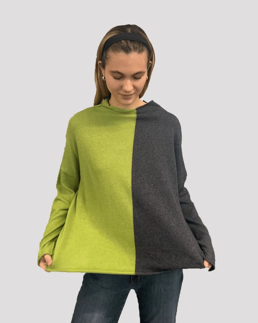 ALEMBIKA Women's Ozai N Ku Split Screen Sweater in Kiwi Color