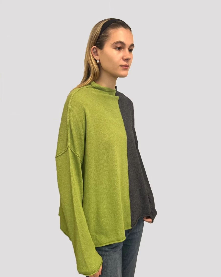 ALEMBIKA Women's Ozai N Ku Split Screen Sweater in Kiwi Color