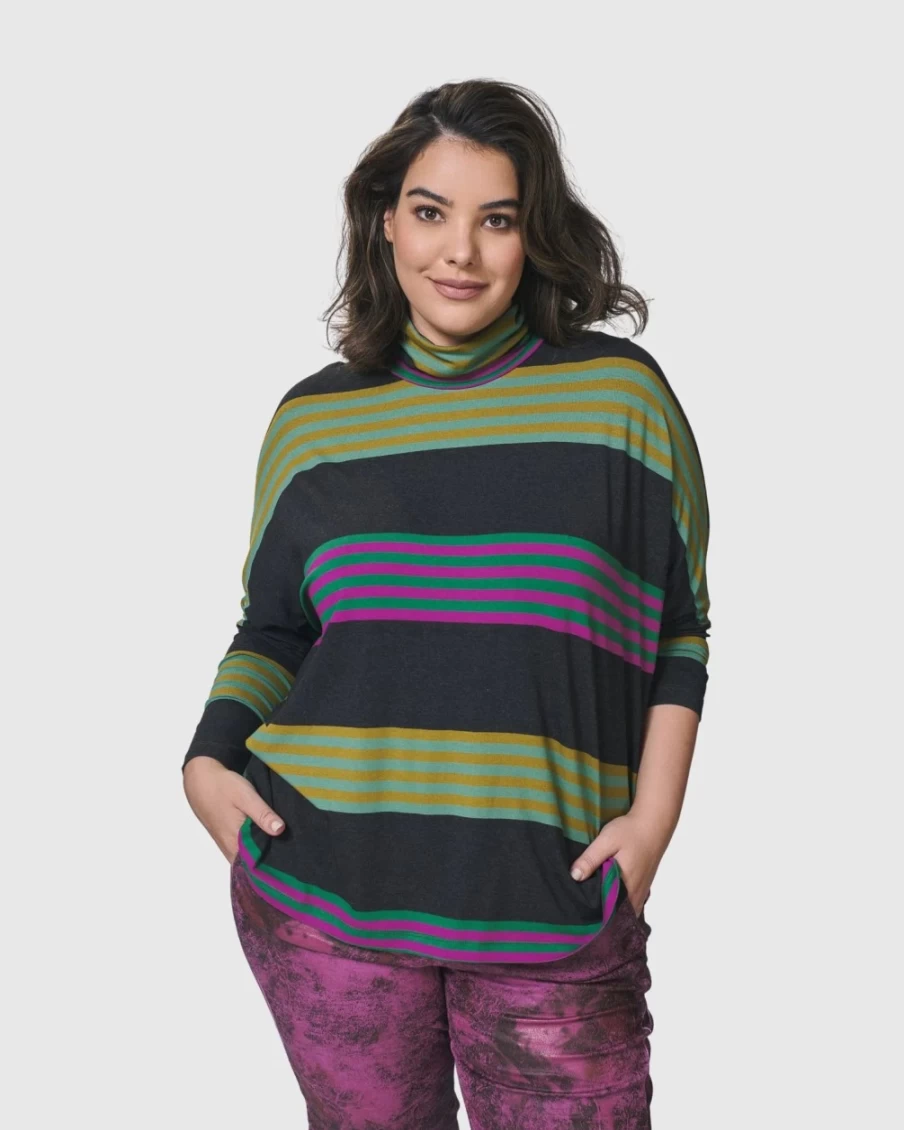 ALEMBIKA Women's Urban Wine Bar Striped Turtleneck Top
