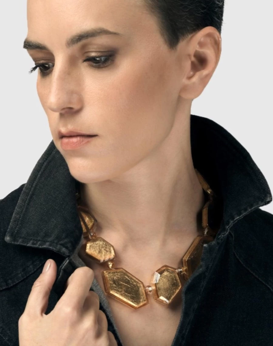 ALEMBIKA Women's Glory Faceted Bead Necklace in Gold - Elegant Statement Jewelry