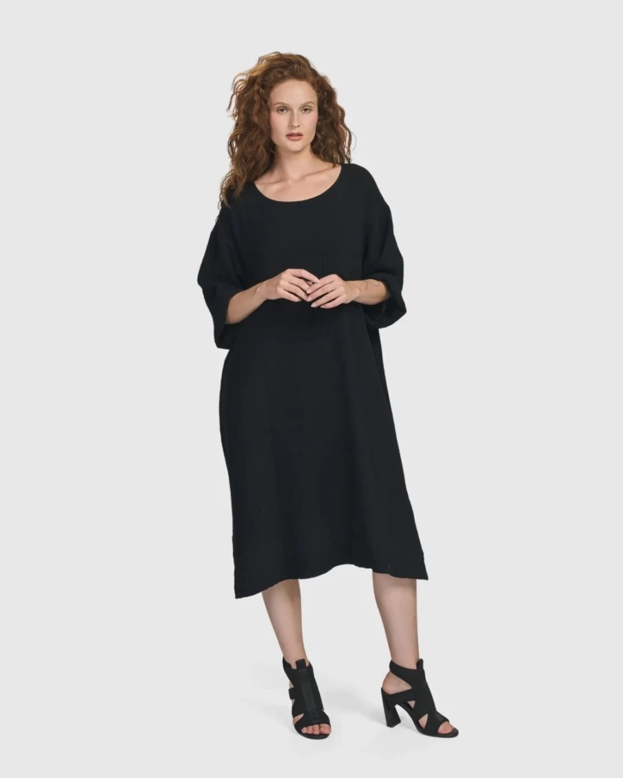 ALEMBIKA Women's Oasis Black T-Shirt Dress - Casual Comfort Fit Short Sleeve Tee Dress
